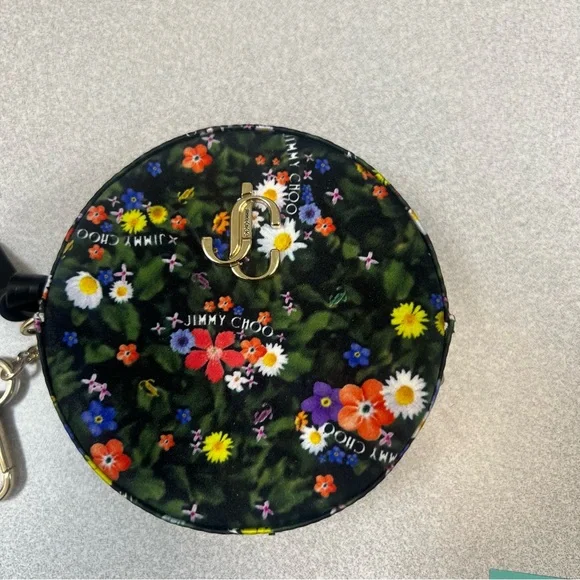 SALE!!! Jimmy Choo Satin silk floral logo coin pouch keychain wallet NEW